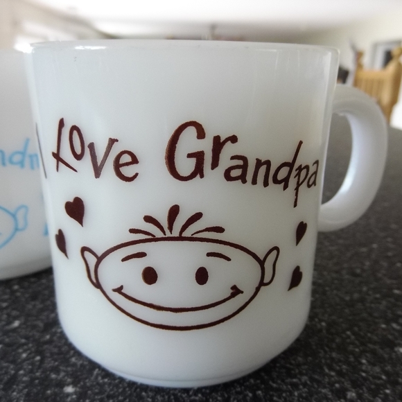 VTG Milk Glass Mug Set I Love Grandma Grandpa - Picture 6 of 6